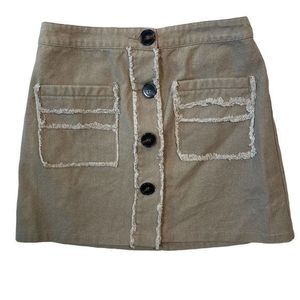 Wild Honey Khaki Button Front Frayed Pocket Mini Skirt Women's Size S